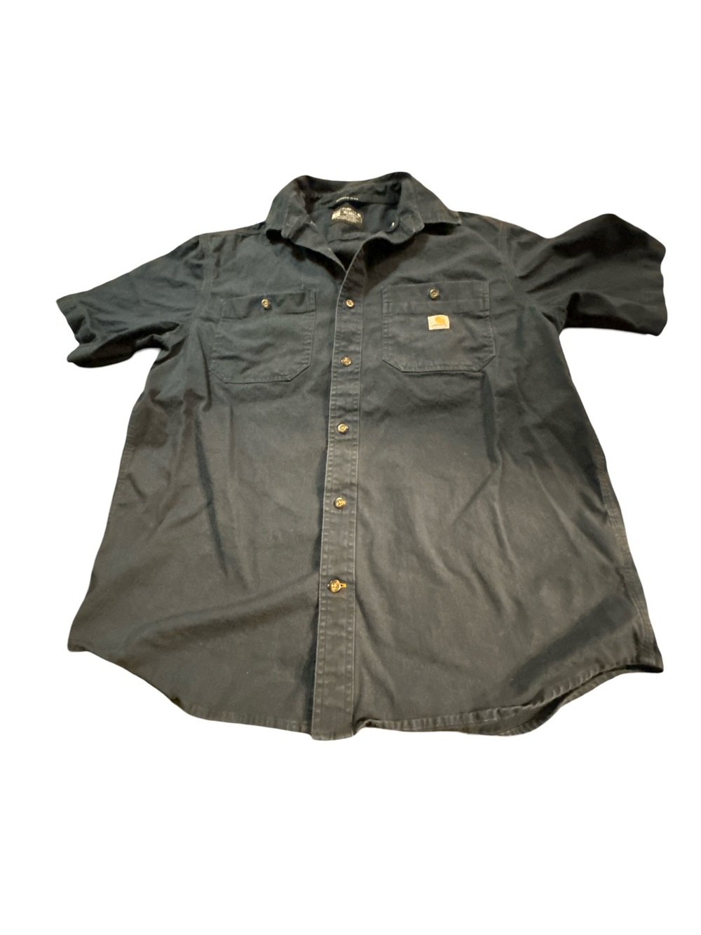 Carhartt Rugged Flex Short Sleeve Button Down Shirt Large Navy Blue Workwear
